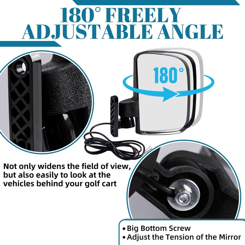 CartClan Universal Golf Cart Side Rear View Mirror, Golf Cart Rear Mirror with Turn Signal Light Suitable for Club Car EZGO Yamaha Side Mirrors