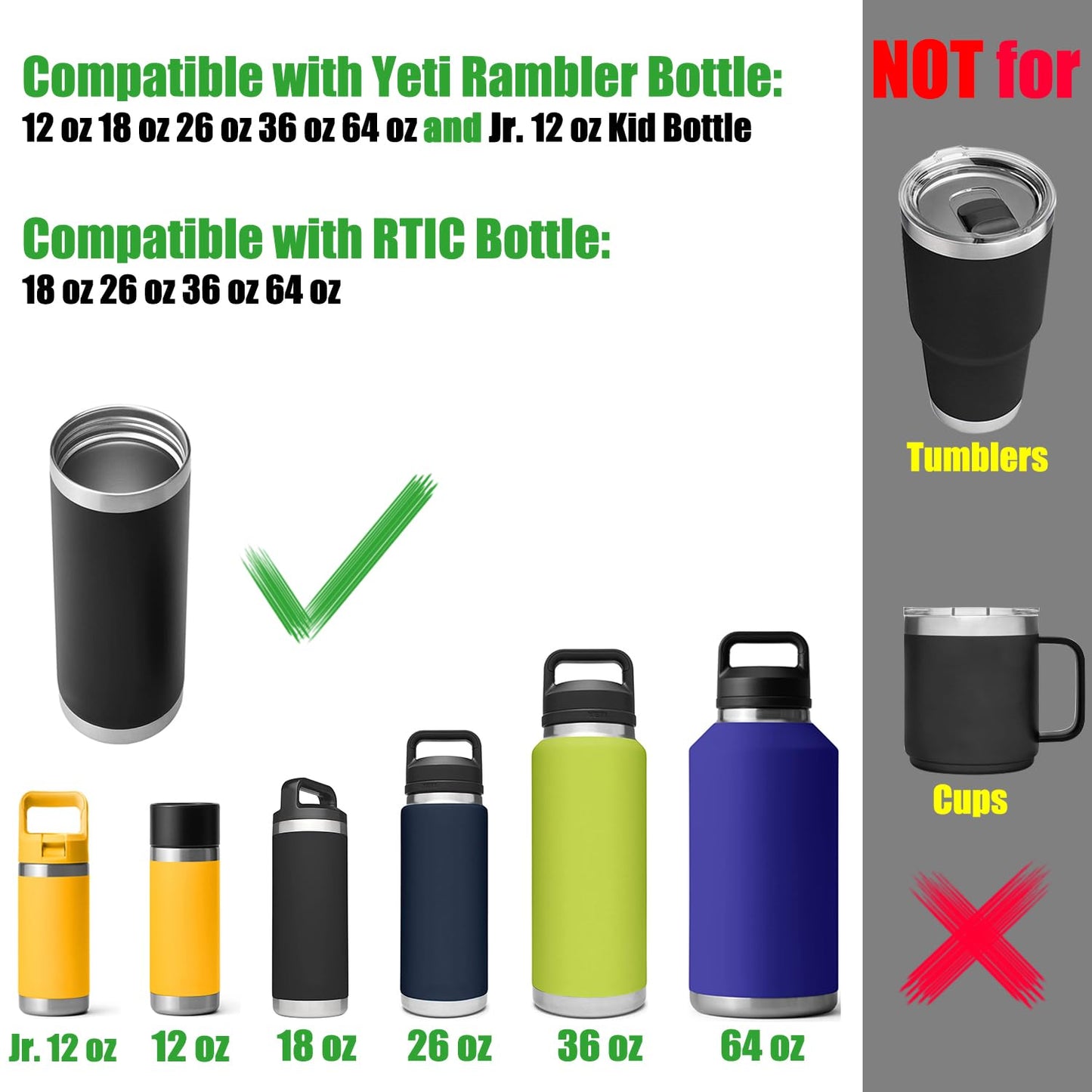 Chug Lids for YETI Rambler Lid Accessories - Jr. 12 oz and 12 18 26 36 64 oz, Flexible Handle Spout Cap for YETI Straw Lid Replacement, Cap Top Removable Gasket Easy to Clean, BPA free
