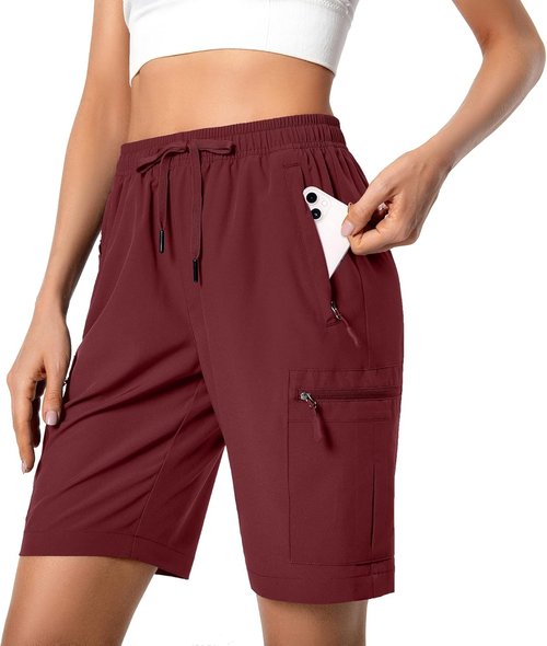 Hugut Women's Quick-Dry Hiking Cargo Shorts - Lightweight, Water-Resistant with Zipper Pockets | Ideal for Travel & Golf