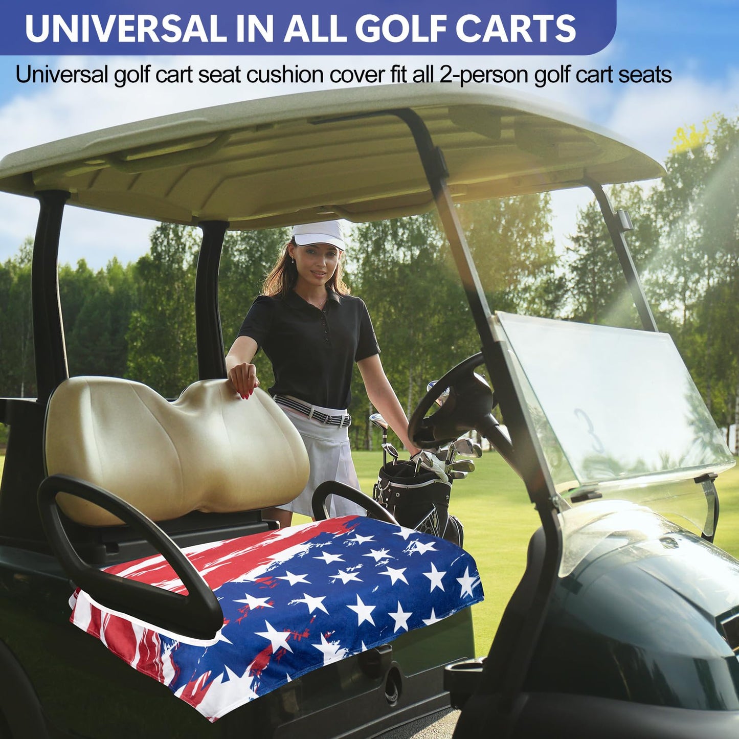 Airclub Golf Cart Seat Covers Suitable for EZGO, Club Car & More 2-Seat Carts, Golf Cart Seat Towel 100% Microfiber for Ultimate Comfort & Protection, Golf Cart Accessories 55'' x 32''