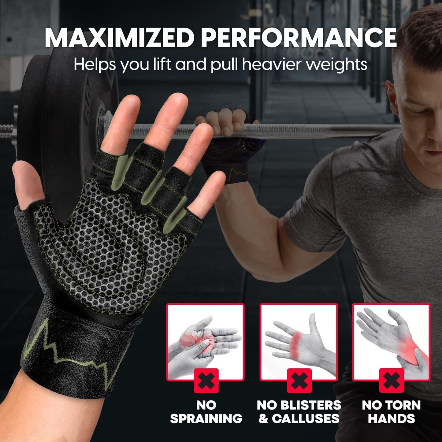 MhIL Workout Gloves for Men - Comfortable Gym Gloves with Enhanced Grip & Wrist Support for Weight Lifting
