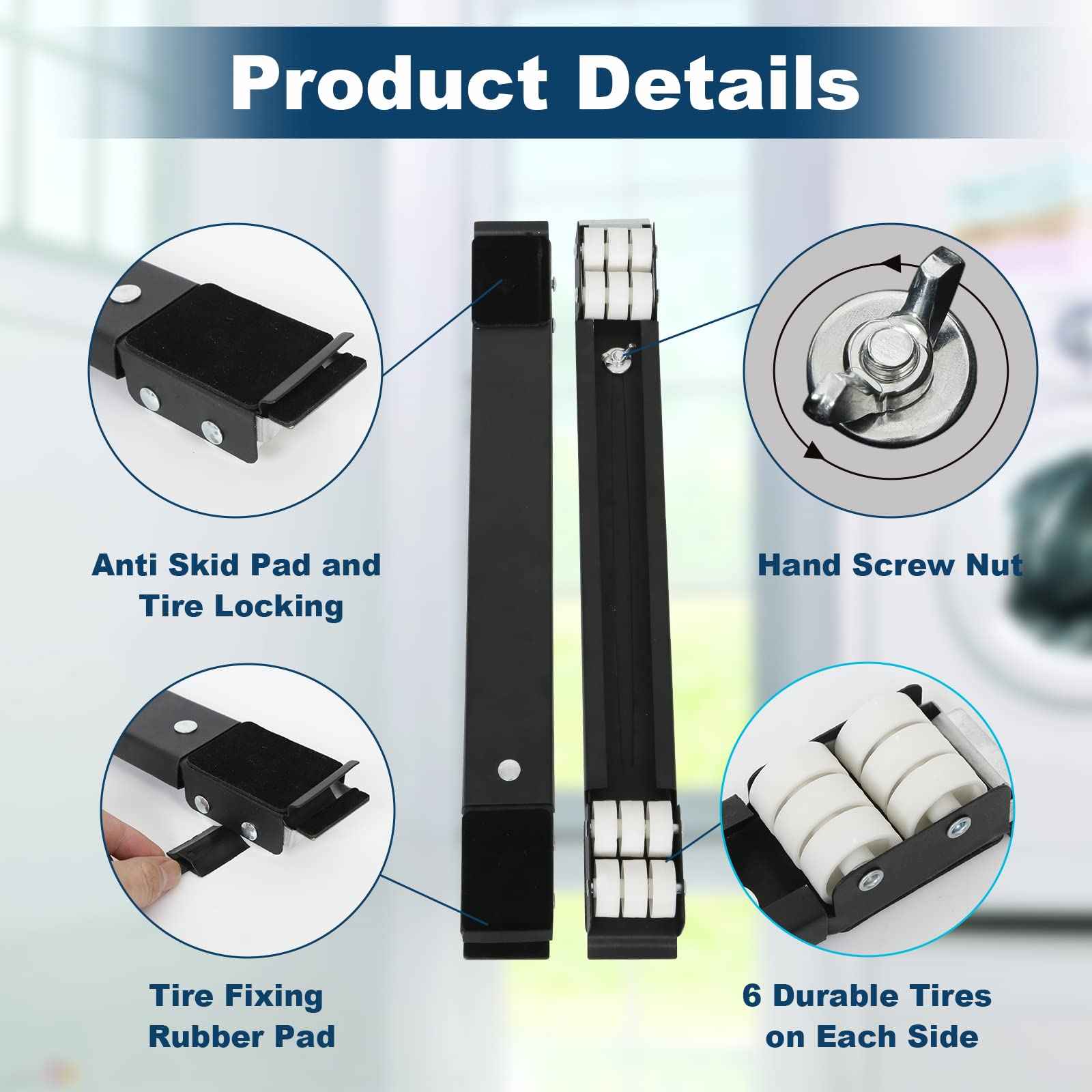 Lemtrflo Extendable Appliance Rollers for Washer and Dryer,Mobile Washing Machine Base, Wheels for Appliances Sliders,Heavy Duty Appliance Dolly,Appliance Mover for Refrigerators,Washing Machines