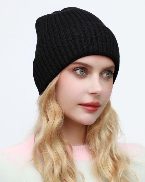 ROYBENS Warm Beanie for Men Women, Thick Fleece Lined Knit Winter Hats Wool Cuffed Fisherman Beanies Cold Weather Skull Cap Unisex, Black