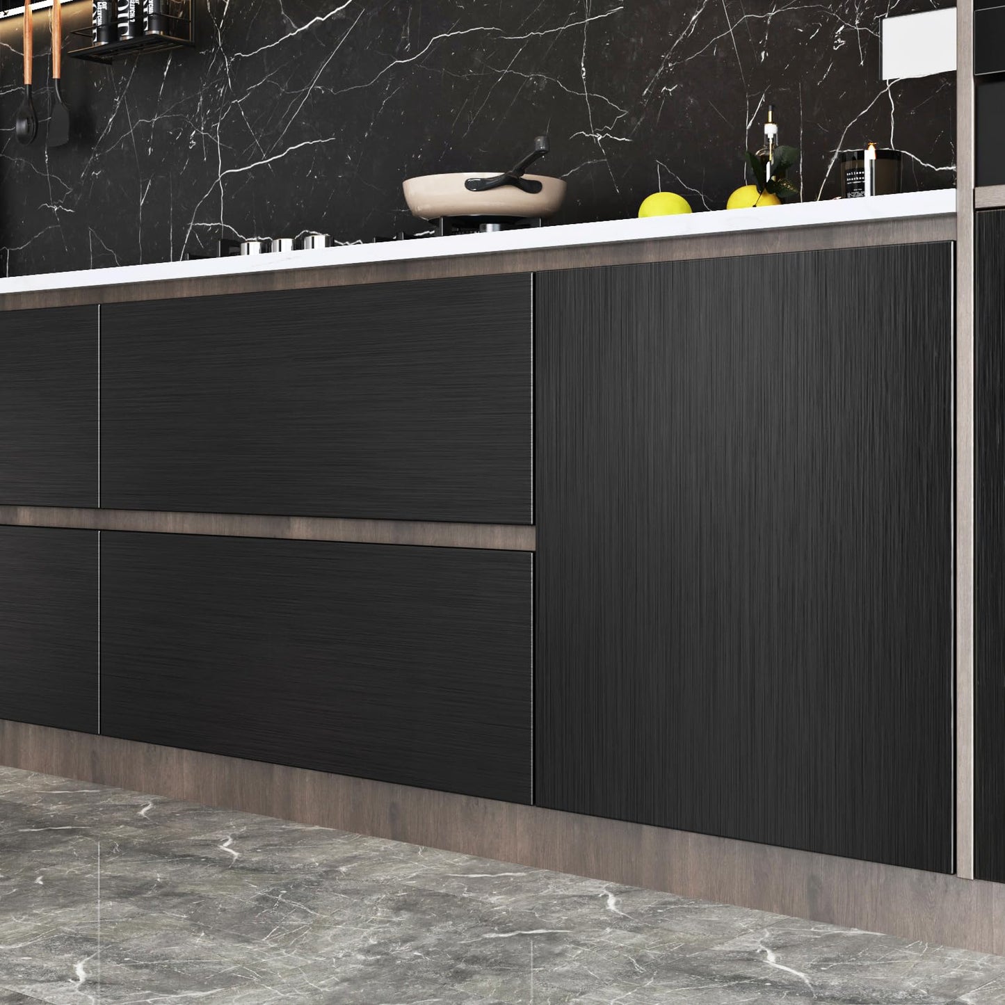 Black Stainless Steel Wallpaper Peel and Stick Backsplash Refrigerator Wrap Metallic Black Contact Paper for Cabinets Countertops Modern Furniture Upgrade Brushed Wallpaper Removable Film 15.75"×78"