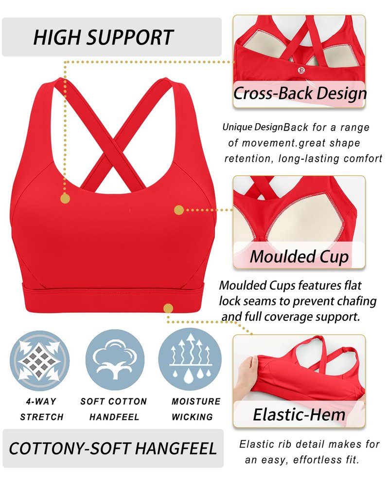 RUNNING GIRL High Impact Sports Bra for Women,Running Sports Bras for Women High Support Yoga Bra with Molded Cups(3027_Deep Red_M)
