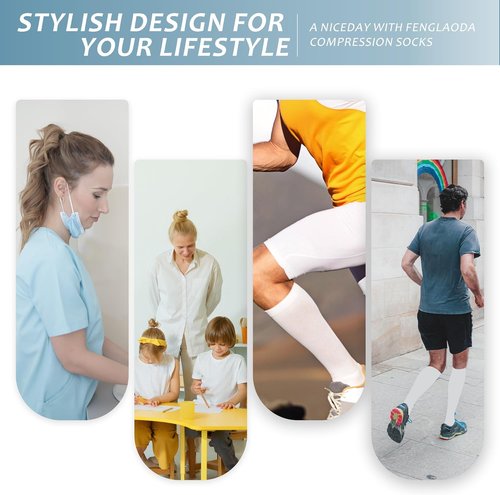 Fenglaoda Compression Socks - 3 Pairs Knee High for Men & Women | Cute Medical & Athletic Design