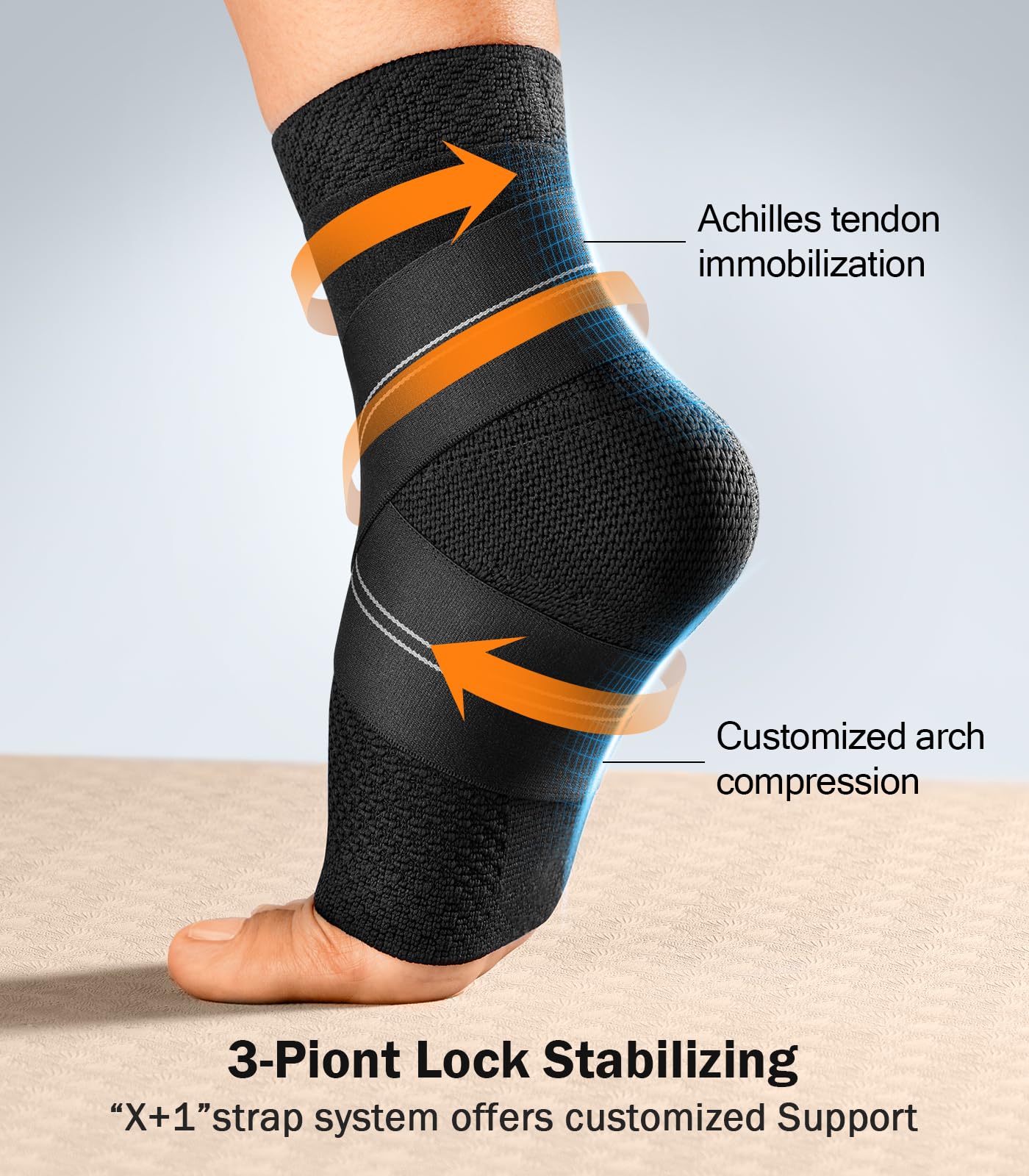 WHCOOL Flat Knitting Ankle Brace for Women&Men, 7-Zone Dynamic Compression Sleeve w/Flex Strap,Foot Support for Sports, Sprained Ankle, Achilles Tendonitis, Plantar Fasciitis Relief(Pack of1) M,Blue