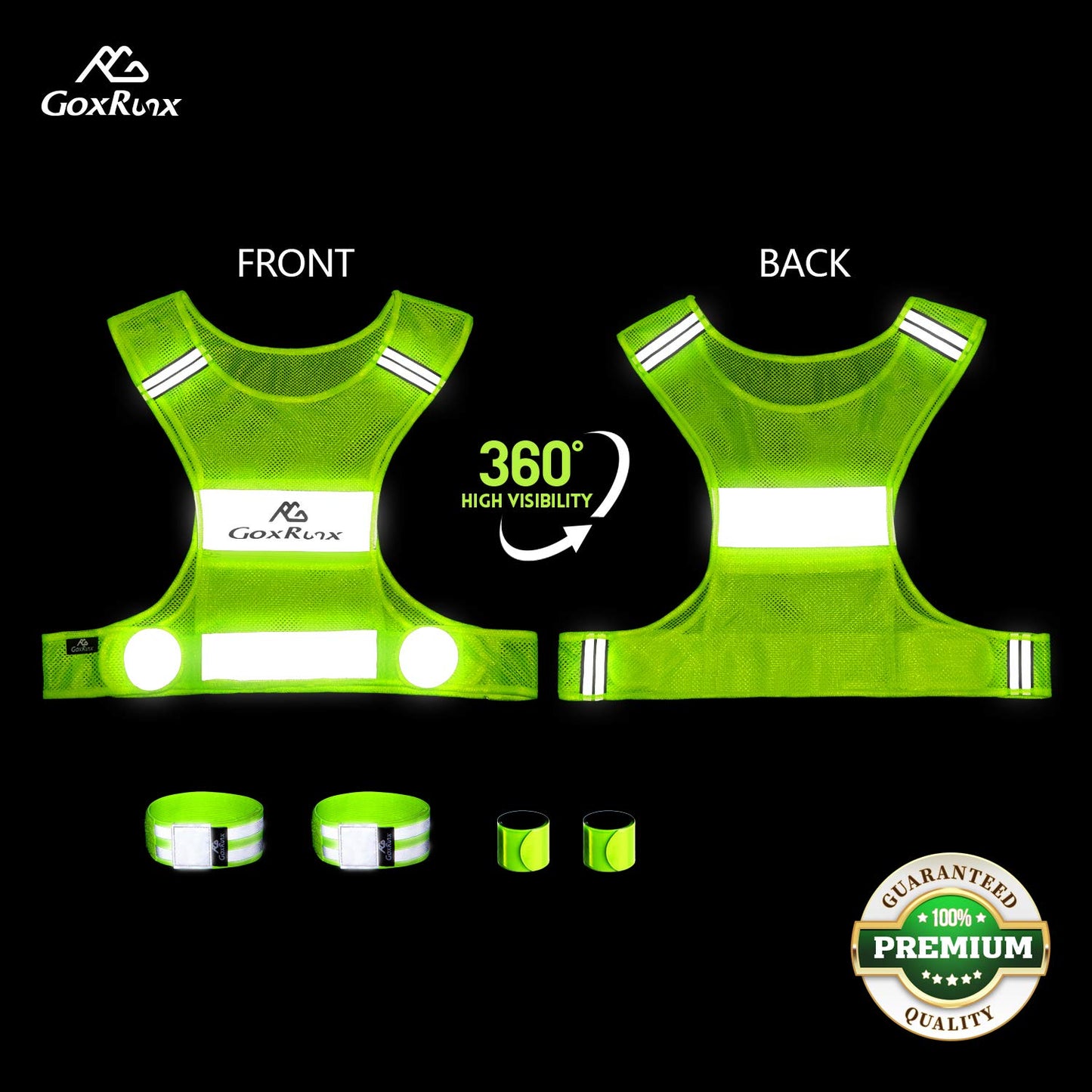2 Pack Reflective Vest Running Gear, Ultralight & Comfy Cycling Reflective Vests with Large Pocket & Adjustable Waist for Women Men, Night Runner Safety Vest + Hi Vis Armbands & Bag(Medium)