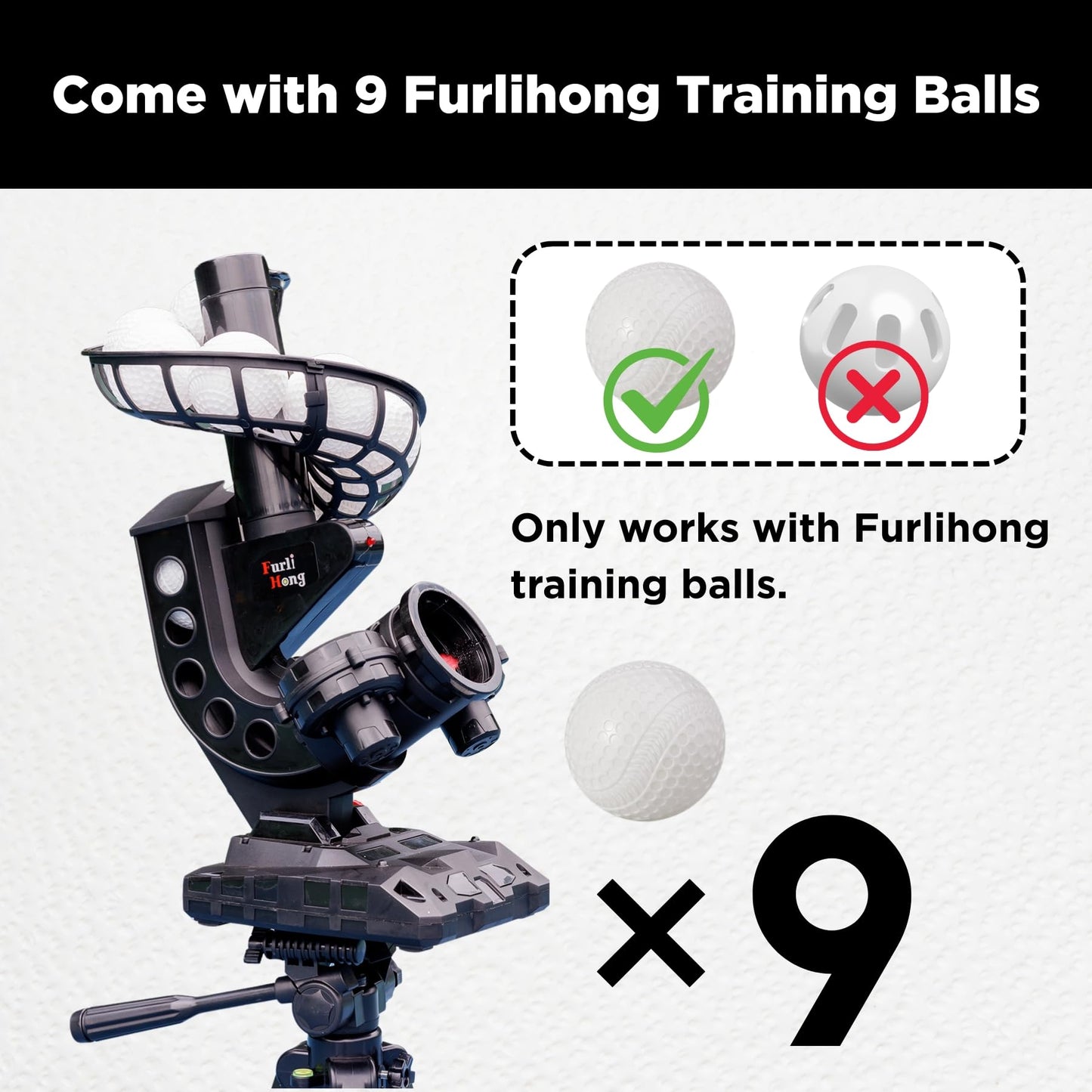 Furlihong Baseball Pitching Machine, 4 Adjustable Angles, 3 Pitch Angles, Power Bank/Battery Powered,for Beginners