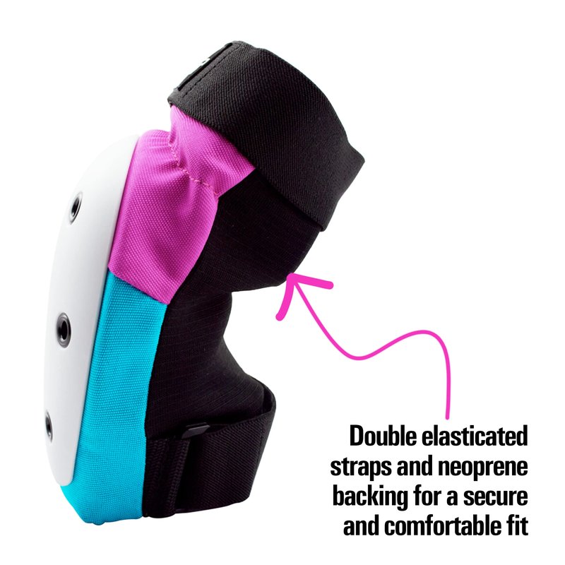 Bont Junior / Kids Skate Pads Protection Set for Inline Skate, Roller Skate, Ice Skate, Skateboard, Elbow Knee Wrist Protective Set in Black Pink and Teal (Pink/Teal, Medium)