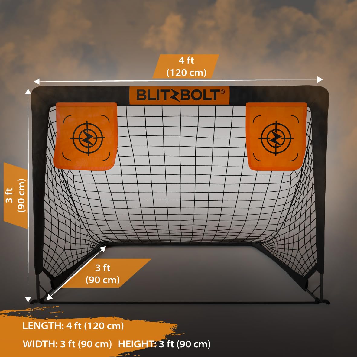 BlitzBolt Pop-Up Soccer Goal 4x3 ft (120x90 cm) – Portable, Durable, Easy Setup, Perfect for Kids and Adults Soccer Training and Games. Ideal for The Beach, Your Home and The Backyard. Great Gift.