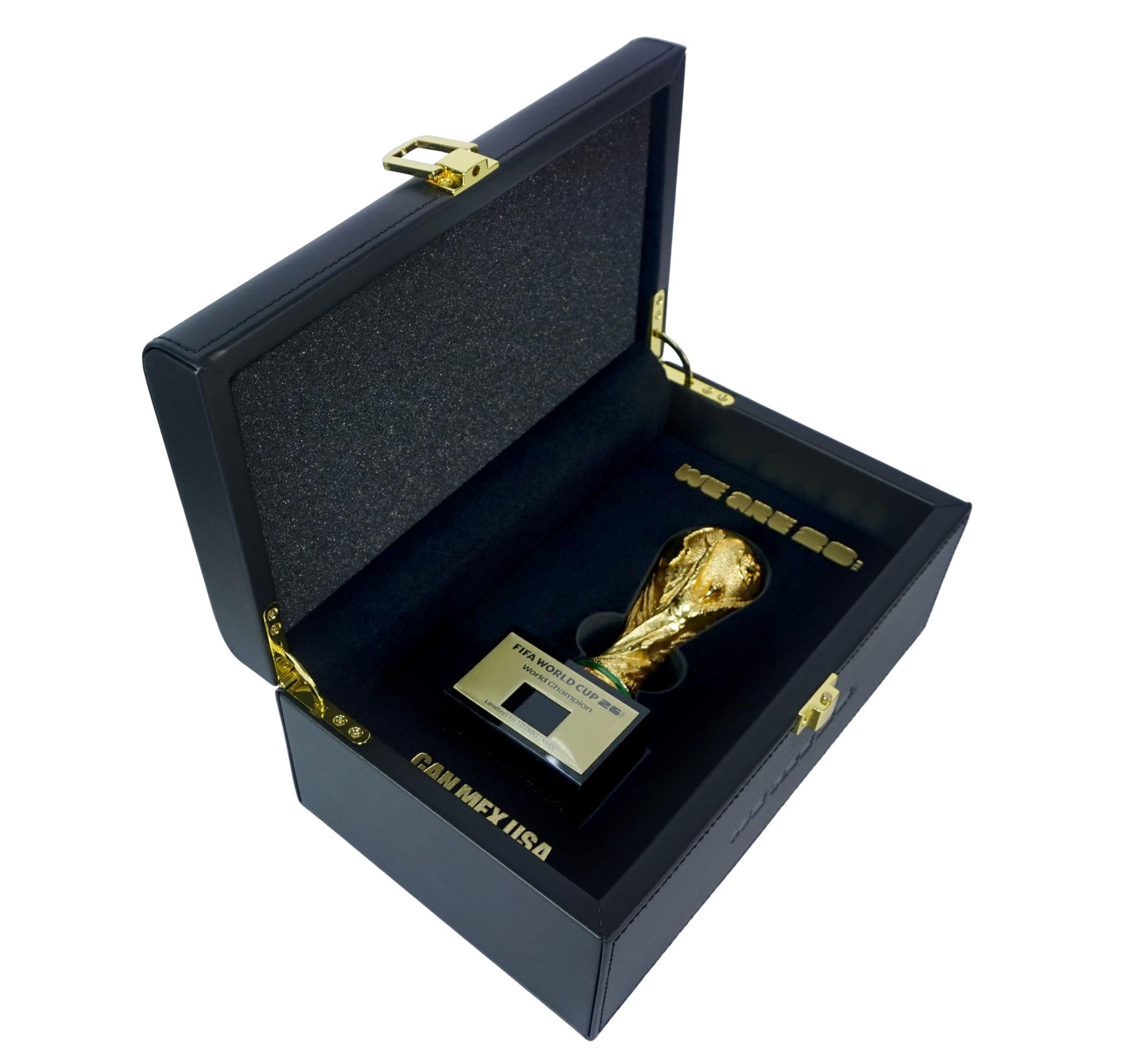 Officially Licensed FIFA World Cup 2026 3D Trophy Replica with DIY Champion Flag – Luxury Wood & Leather Display Box Featuring 16 Host Cities Map – Limited Edition (10,000 Globally)