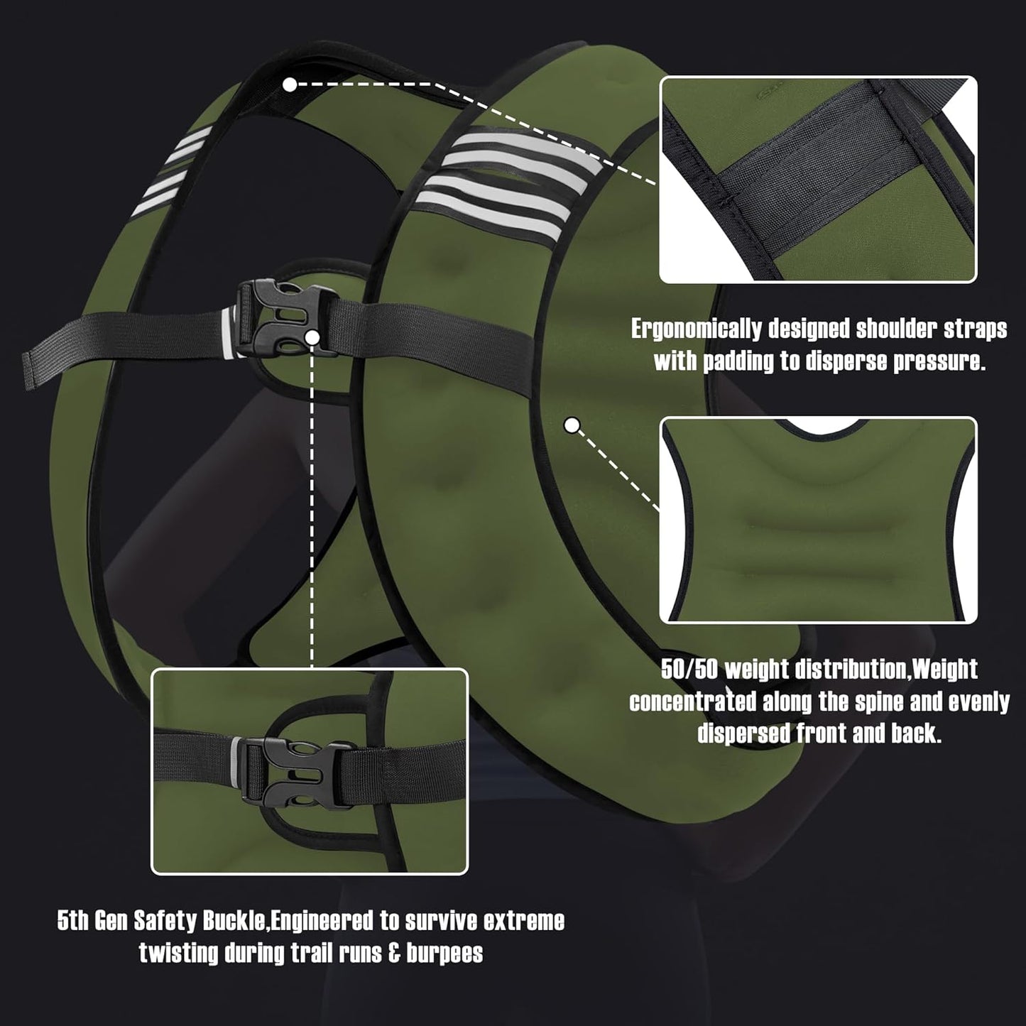 NATURELUX Weighted Vest - Adjustable 5-30lbs with Reflective Stripe for Strength Training & Running