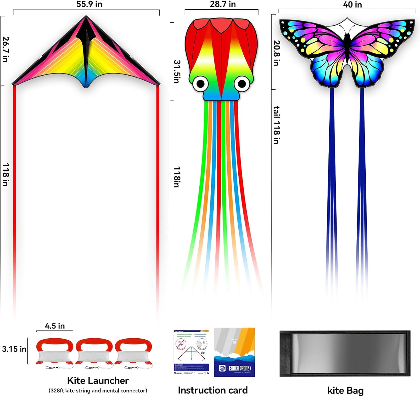 QC Grassland Kites - Easy to Fly Beach Kites for Kids & Adults | Includes 328ft String, Perfect Gift