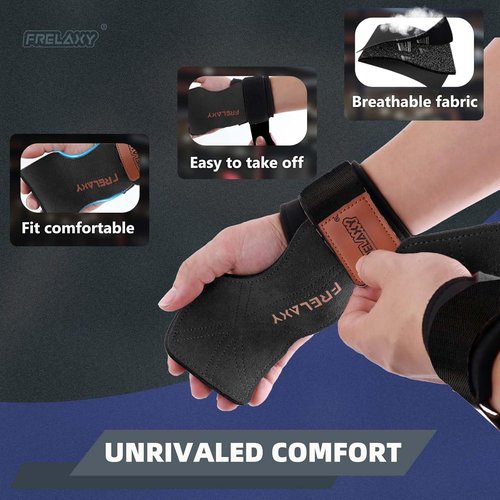 Frelaxy Weight Lifting Wrist Straps - Cushioned Grips for Men & Women | Durable Double Layer Leather