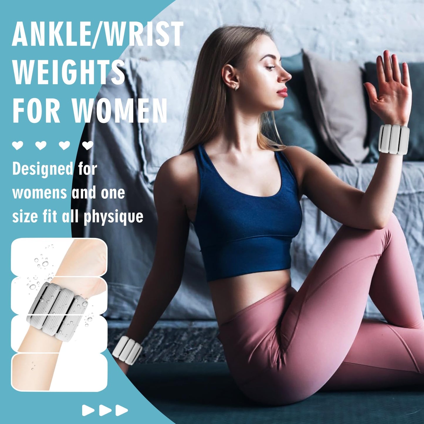 Wrist Weights, 2Pack Adjustable Wearable Wrist Ankle Weights for Women/Men, Silicone Wrist Bangles for Walking, Yoga, Pilates, and Gym, Arm & Leg Workout, 2lb (Gray)