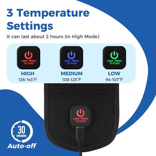 Wrist Heating Pad, Heated Wrist Wrap for Pain Relief, Heated Wrist Brace with 30 Mins Auto-Off, 3000mAh Battery, 3 Heating Modes(Black)