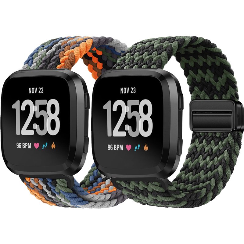 Yeahxing Bands for Fitbit Versa-2 Band - Nylon Braided Stretchy Magnetic Clasp Breathable Replacement Strap for Fitbit Versa 2 / Versa/Lite/SE Watch Accessories for Women Men