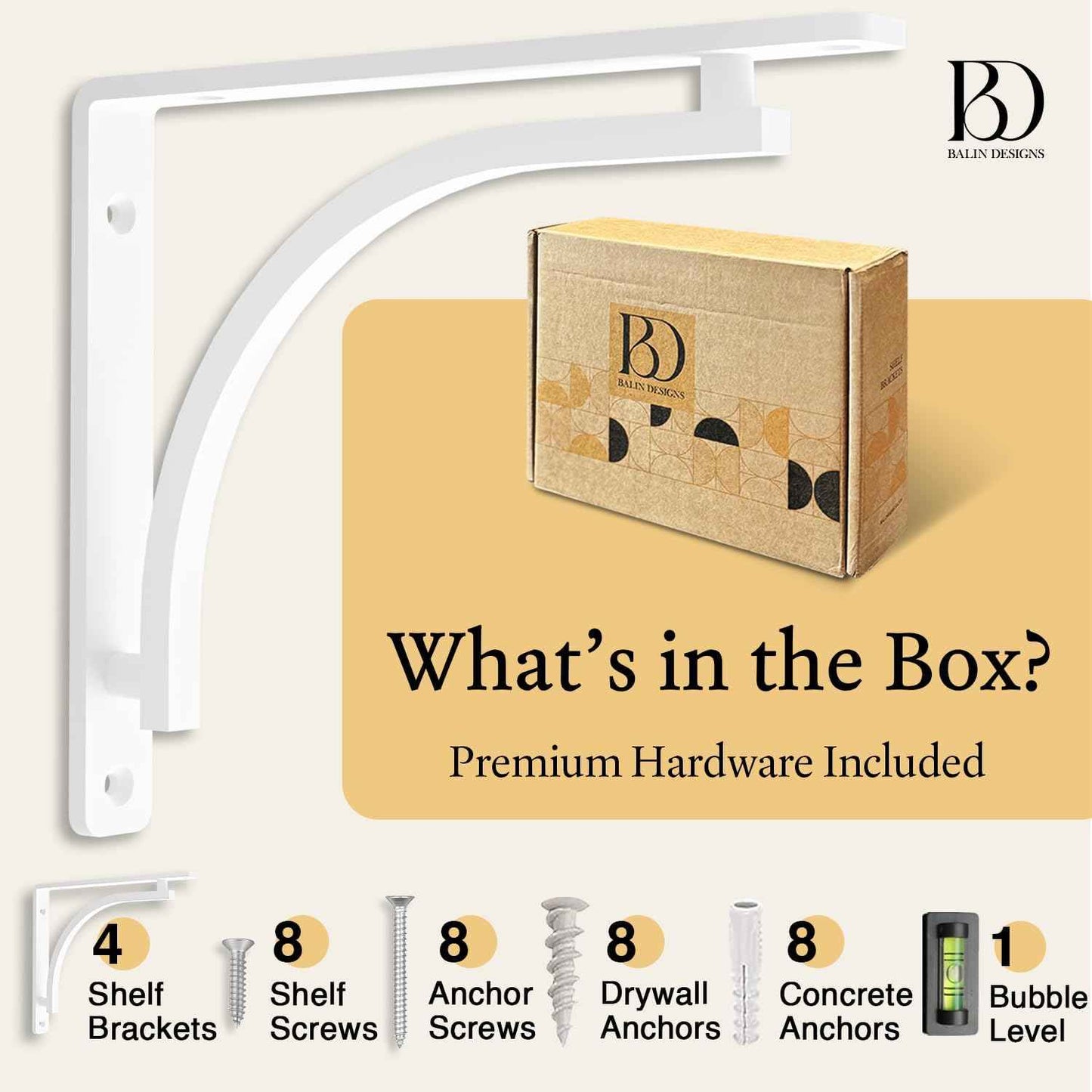 Heavy Duty 8-Inch Black Shelf Brackets - Wall Mounted L Bracket Set of 4 with Hardware