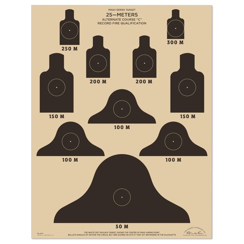 Rite in the Rain Weatherproof 25m Alt C Qualification Targets, M16A1, 17" x 22", 10 Tan Rite in the Rain Tactical Targets per pack (No. 9127X)