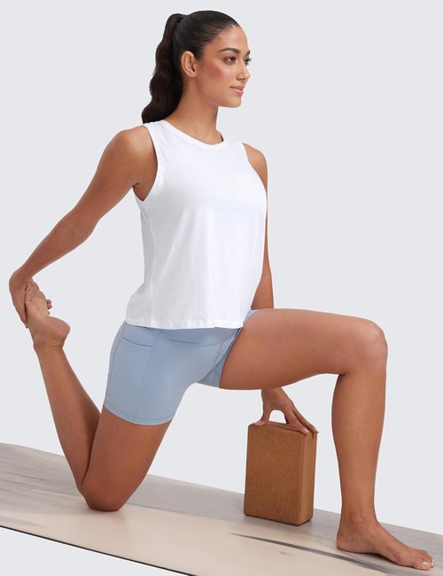 CRZ YOGA Women's Sleeveless Pima Cotton Tank Top - Comfortable Athletic Shirt for Gym & Yoga