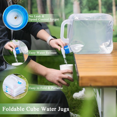 Cosell Collapsible Water Container with Spigot & Hook, BPA Free Water Jug, Foldable Carrier Bucket, Water Storage Container for Camping Hiking Survival Kit, 2-Pack (10L/2.6 Gallon)