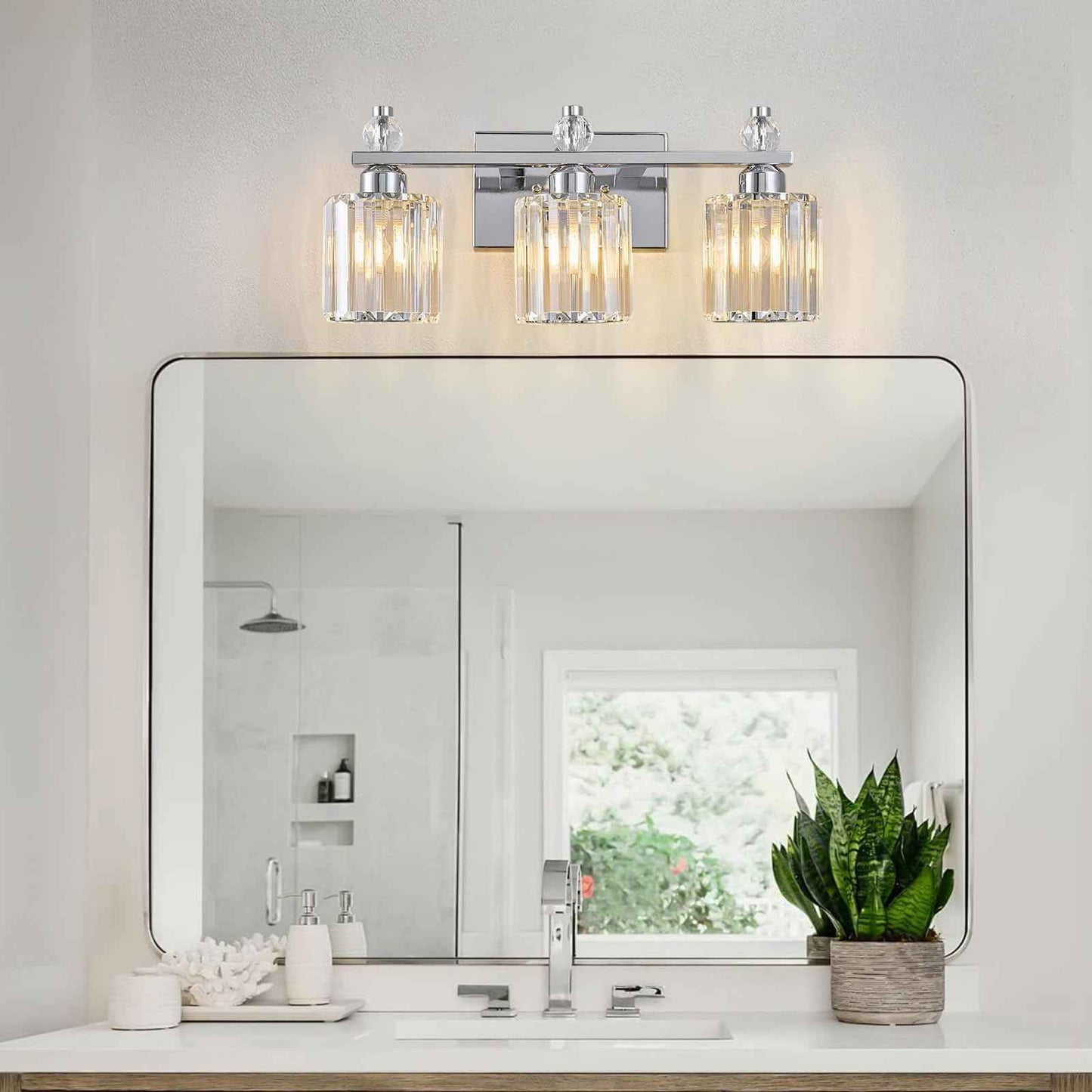 FDPBY Bathroom Vanity Lights 3-Light Chrome Modern Crystal Vanity Light Fixtures Over Mirror Crystal Bathroom Vanity Lighting Fixtures