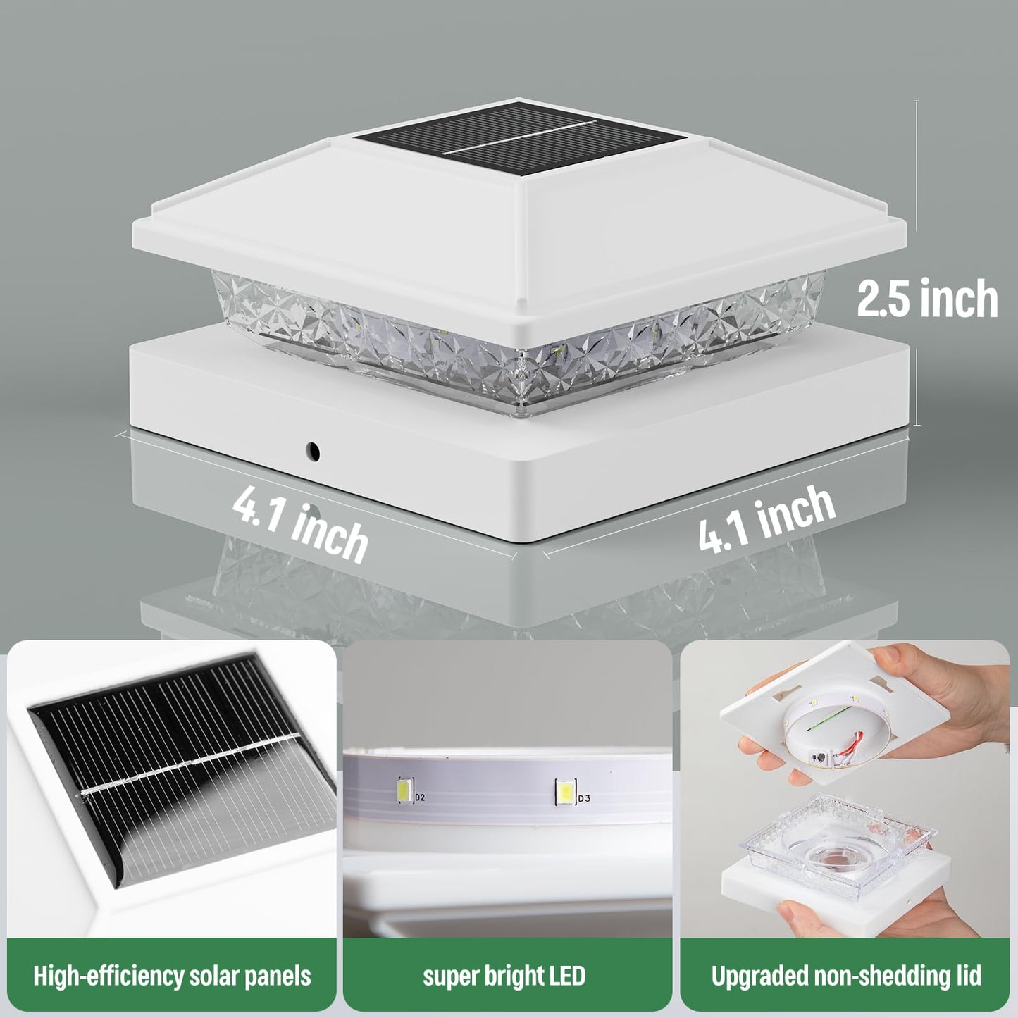 Post Cap Lights 16pack, 4x4 Deck Fence Post Solar Lights Outdoor with Warm White Lighting,White Waterproof Solar Post Lights for Vinyl/Wood Posts to Decorate Fence, Deck,Garden, Patio