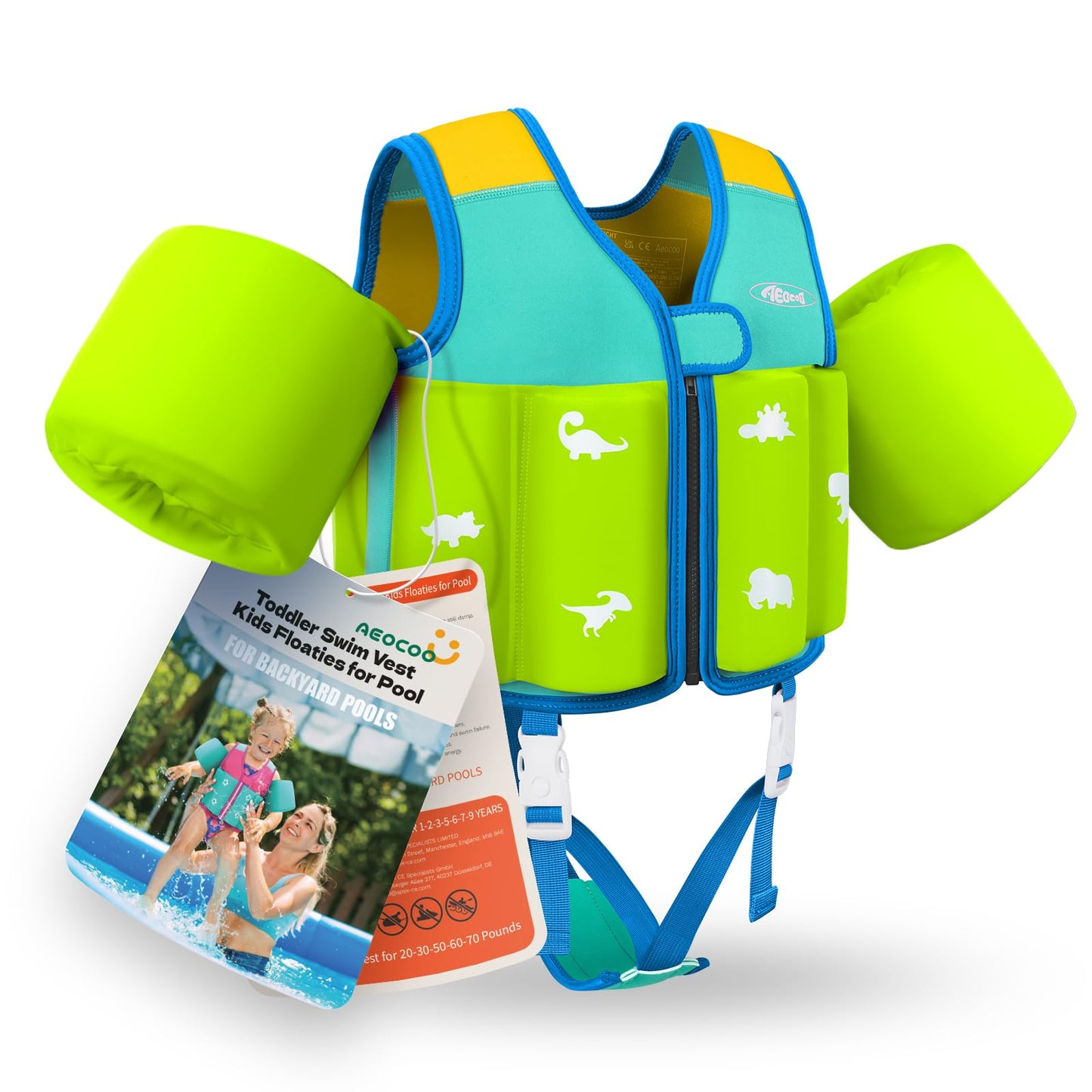 AEOCOO Kids Pool Floaties 1-2-3-5-7-9 Years Old, Toddler Swim Vest 20-30-50-70 Pounds, Comfortable Extended Wear Kids Float Jacket with Crotch Strap, Bright Design and Unpadded Sides, Blue