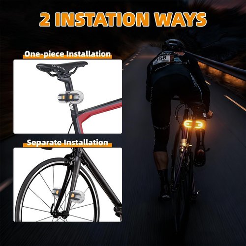 2Pcs Bike Tail Lights with Turn Signals, Wireless Remote Control USB Charging Bike Rear Light, Waterproof Split/Integrated Bicycle Lights, 5 Modes Safety Warning Turn Signals Light for Night Riding