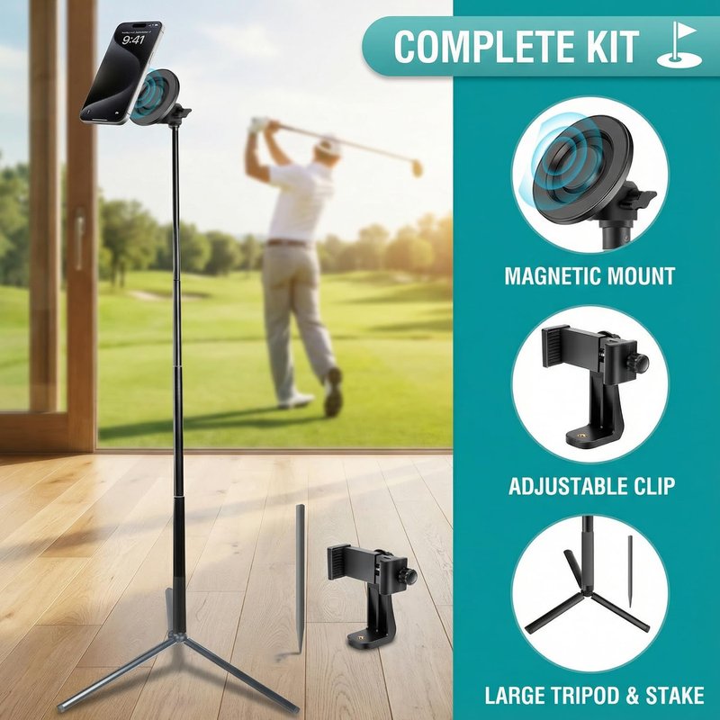 WIGERLON Golf Monopod Stick,Golf Tripod, Golf Recording Stick with Magnetic Phone Holder and a Adjustable Clip Smartphone Holder.irangesports Stick for Golf Swing