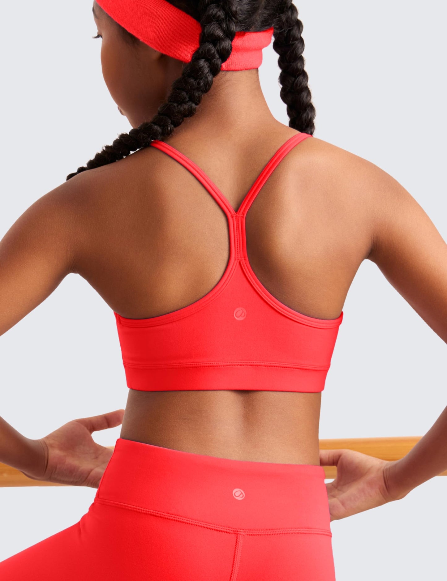 CRZ YOGA Girls Butterluxe Y Back Sports Bra - Yoga Athletic Casual Tops Scoop Neck Spaghetti Strap Padded Crop Kids Teen Deep Red Medium
