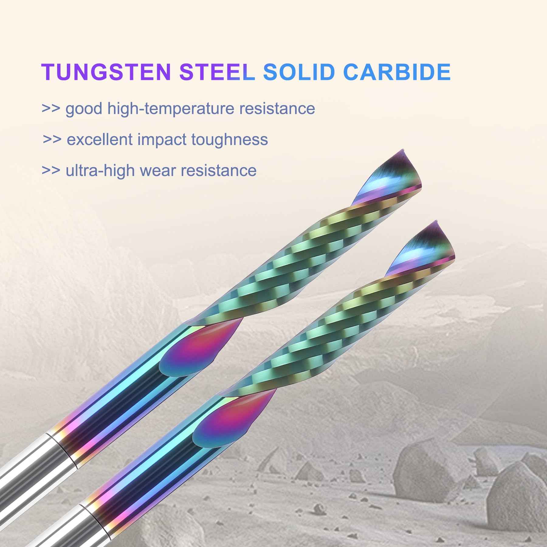 BFVV 10 pcs O Flute CNC Router Bit Set, 1/8-inch Shank Single Flute End Mill, Spiral Up-Cut Solid Carbide Milling Cutters with DLC Coating, Ideal for Aluminum, Plastic, Acrylic, Wood, MDF and PVC