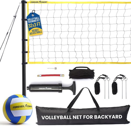 Forever Champ Volleyball Net - Portable 32x3 Ft Regulation Size with PU Volleyball & Carrying Bag