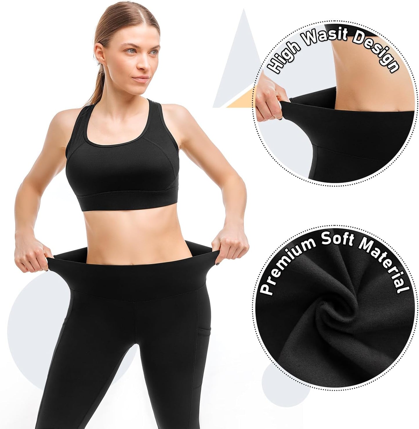 Skiennix High Waisted Leggings - 2 Pack with Pockets for Women | Soft Yoga & Gym Wear