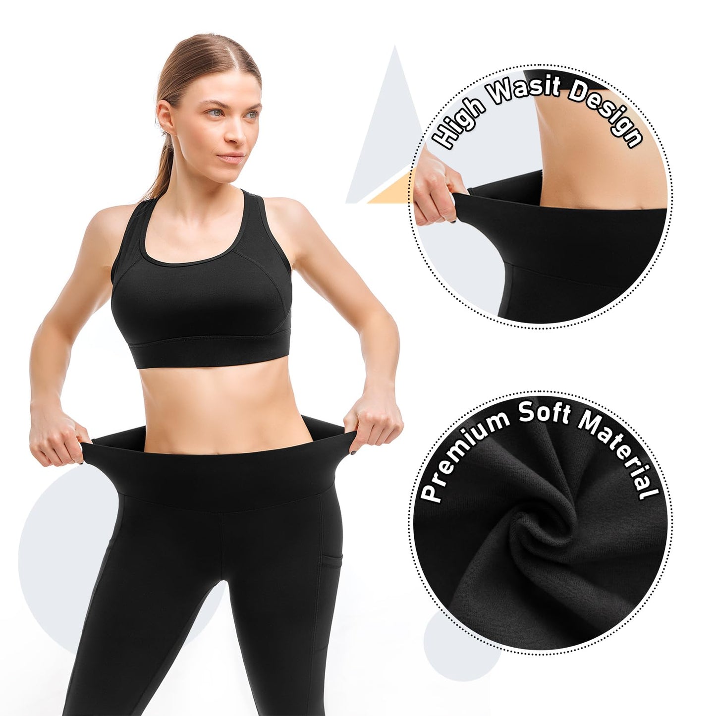 Leafigure 2-Pack High Waist Leggings with Pockets for Women
