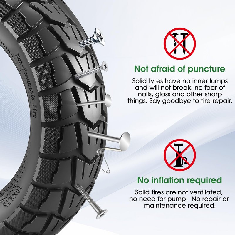 YINCL 10x2.75-6.5 Scooter Tire, 2pcs 70/65-6.5 Solid Off-road Scooter Tires Compatible with Hiboy Titan PRO, Emove Cruiser, Evercross H5,Dualtron 3,Speedway 5,Kugoo G-Booster G2 Pro