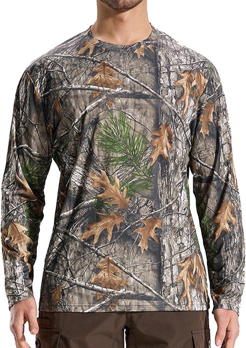 LOOGU Men’s Camo Hunting Shirt - Lightweight Long Sleeve Camouflage Top for Fishing & Hiking