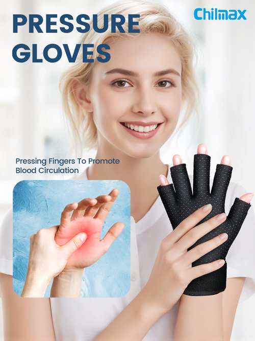 Chilmax Hand Ice Pack Glove for Arthritis Pain Relief,Hot & Cold Therapy Fingers Arthritis Compression Wrap Adjustable Gel Wrist Ice Pack for Carpal Tunnel,Swelling,Tendinitis(1pcs Medium)