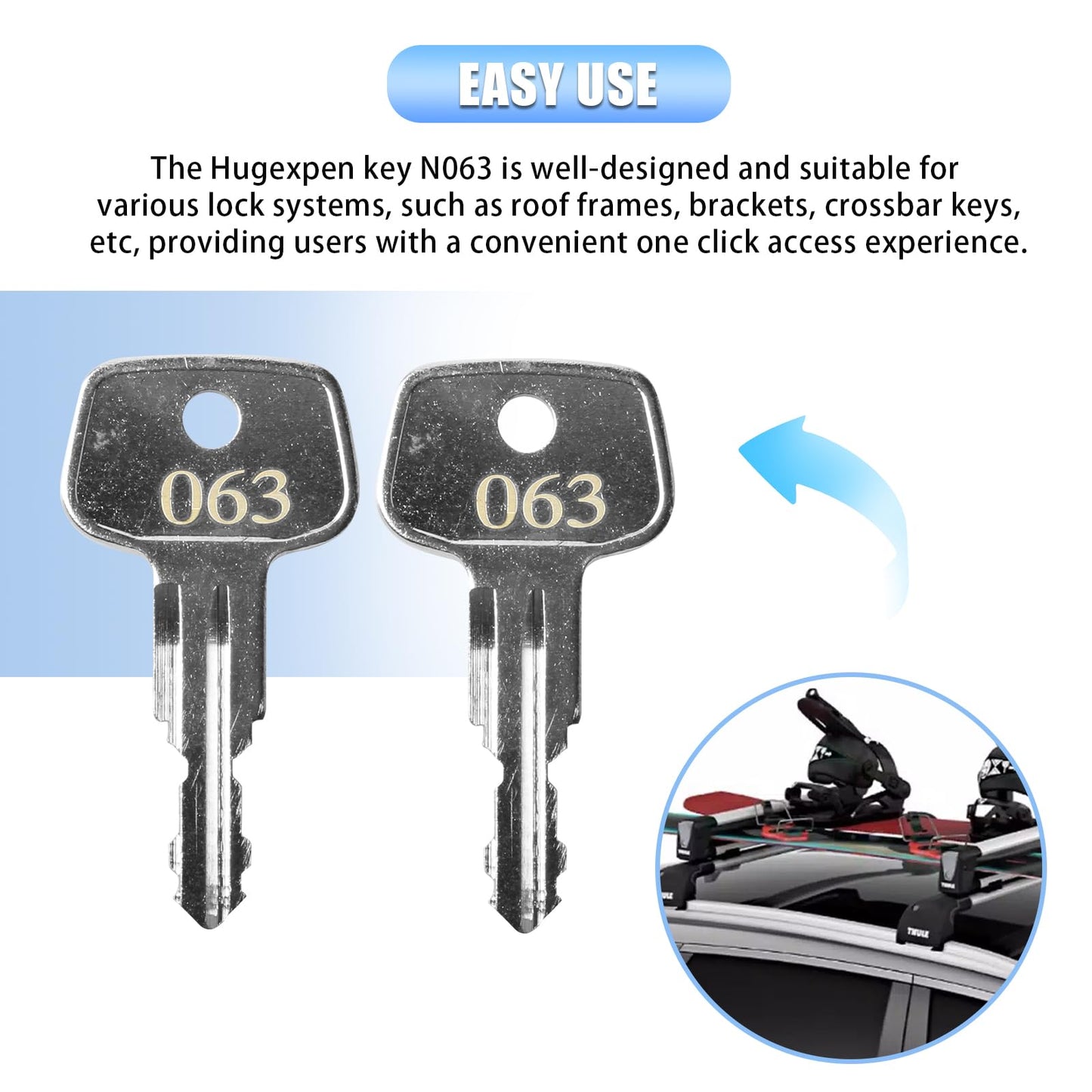 Hugexpen Key Replacement for Thule Rack Core, Key Cylinder for Bike Rack Lock, Cargo Box, Roof Rack Locks, Crossbars, Carriers, Ski Rack Etc (N063)