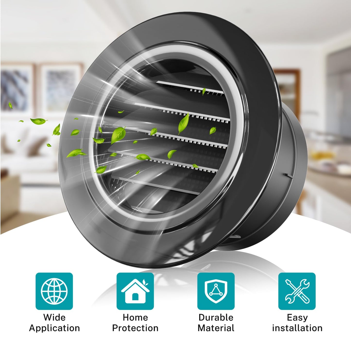 HG Power 4 Inch Soffit Vent, ABS Plastic Round Vent Cover with Built-in Screen Mesh, Black Louver Exhaust Vent for Exhaust Fan, Inline Duct Fan, Bathroom, Kitchen, Garage Use, 100mm