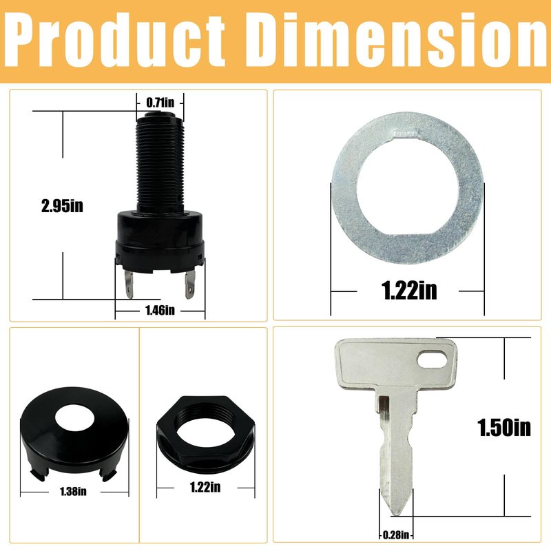 Golf Cart Ignition Key Switch 102508601 1025086-01 1012505 for Precedent Electric 2004-Up Tempo Gas 2018-Up Starter Switch with 2 Keys 2 Terminals 48V