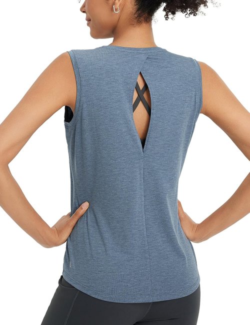 Baleaf Women's High Neck Open Back Workout Tank Top - Loose Fit Athletic Yoga Shirt