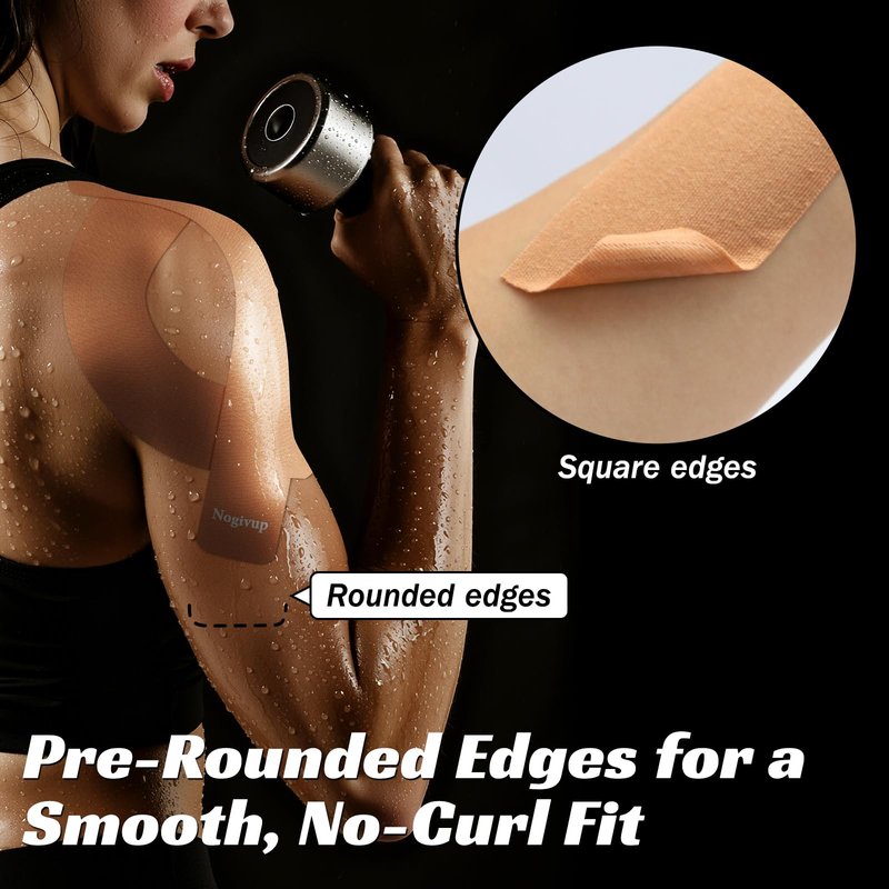 Nogivup Kinesiology Tape – 2 Rolls Latex-Free Cotton Precut Strips, Elastic Waterproof Athletic Sports Tape for Muscle & Joint Pain Relief & Support (Beige, 2" Wide)