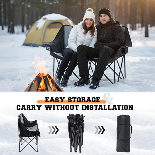 Low Double Heated Double Camping Chair for Adults, Oversized 660lbs Camping Chair with 4 Heating Zones & 3 Heat Levels Folding Seat with Padded for Outdoor Sports Lawn Hunting, Use 5v/3a Power Bank