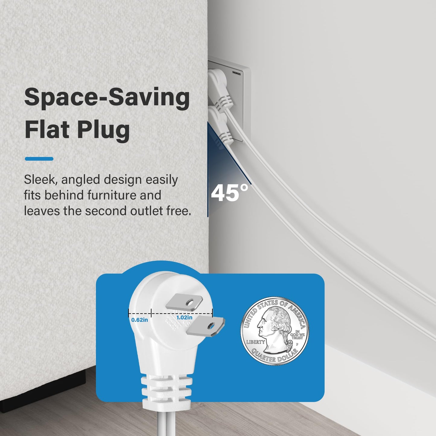 2 Prong Polarized Flat Plug Extension Cord 6 FT with Foot Switch for Floor Lamp NEMA 1-15 125V 6A Pedal On/Off Inline Push Switch Step On Power Cord for Holiday Christmas Light Tool Appliance-White