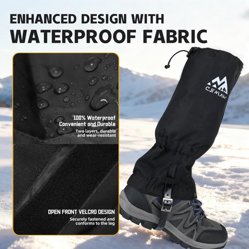 MAJWILD Adjustable Leg Gaiters, Waterproof Snow Boot Gaiters for Men Women with Hiking, Walking, Hunting, Snowshoeing, Climbing (Black, Large)