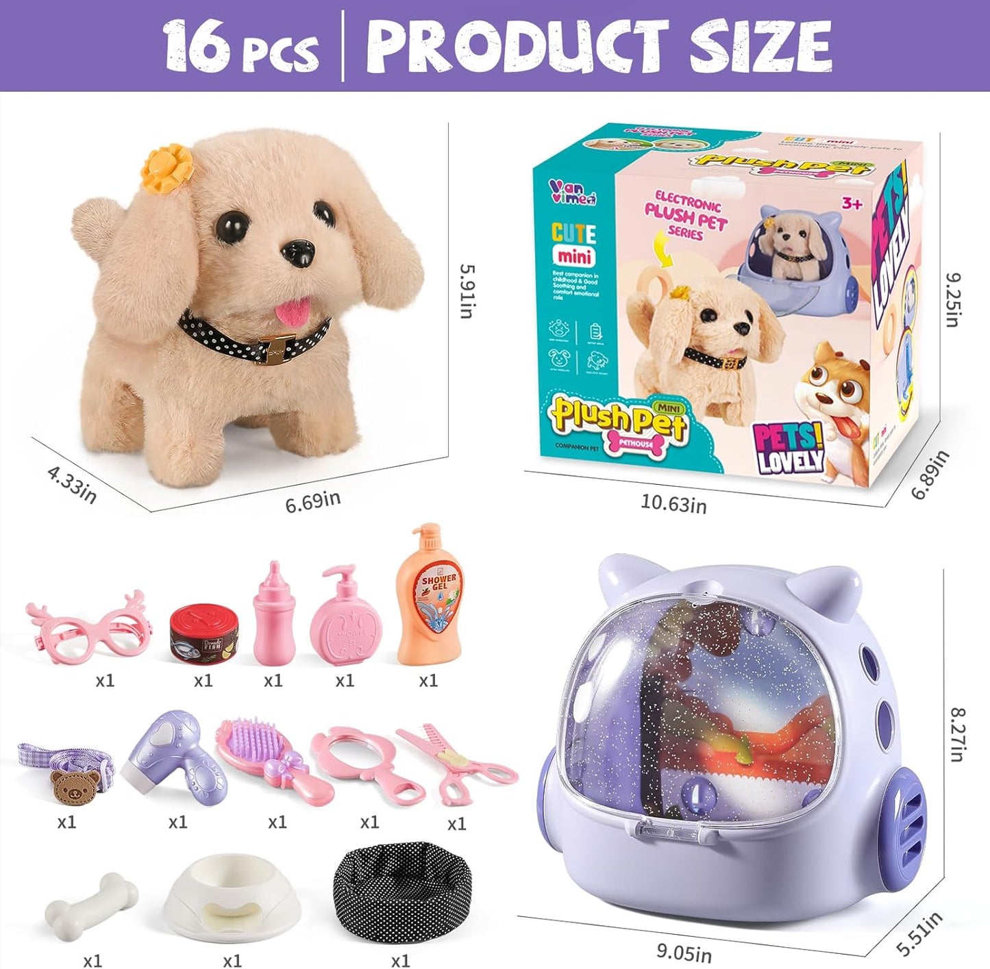Vanvimen Robot Dog Toys - 16 Pcs Realistic Puppy Set for Kids Ages 3-8 | Perfect Birthday Gift