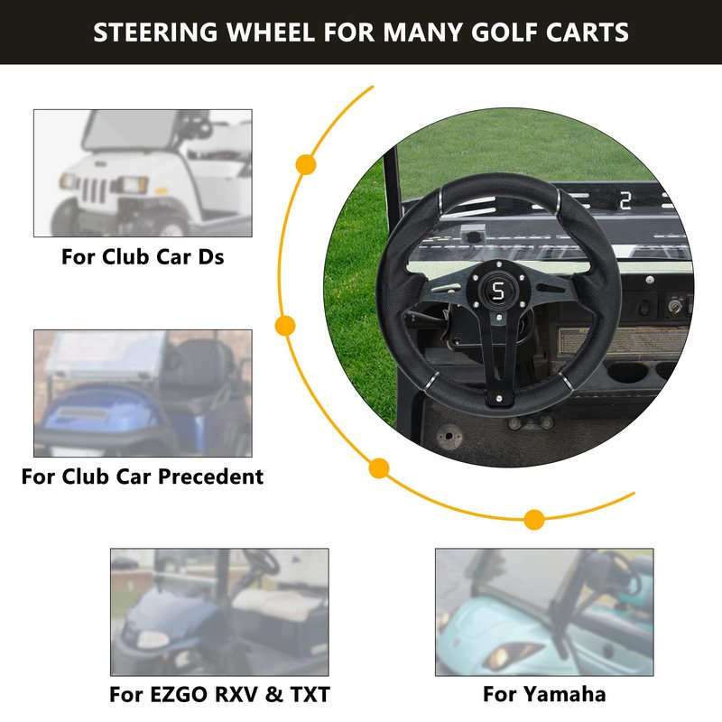 Shu-Ran Golf Cart Steering Wheel, 12.5"/320mm Universal Club Car Steering Wheel for Club Car DS and Precedent EZGO RXV & TXT Yamaha Most Golf Cart (Style 1)