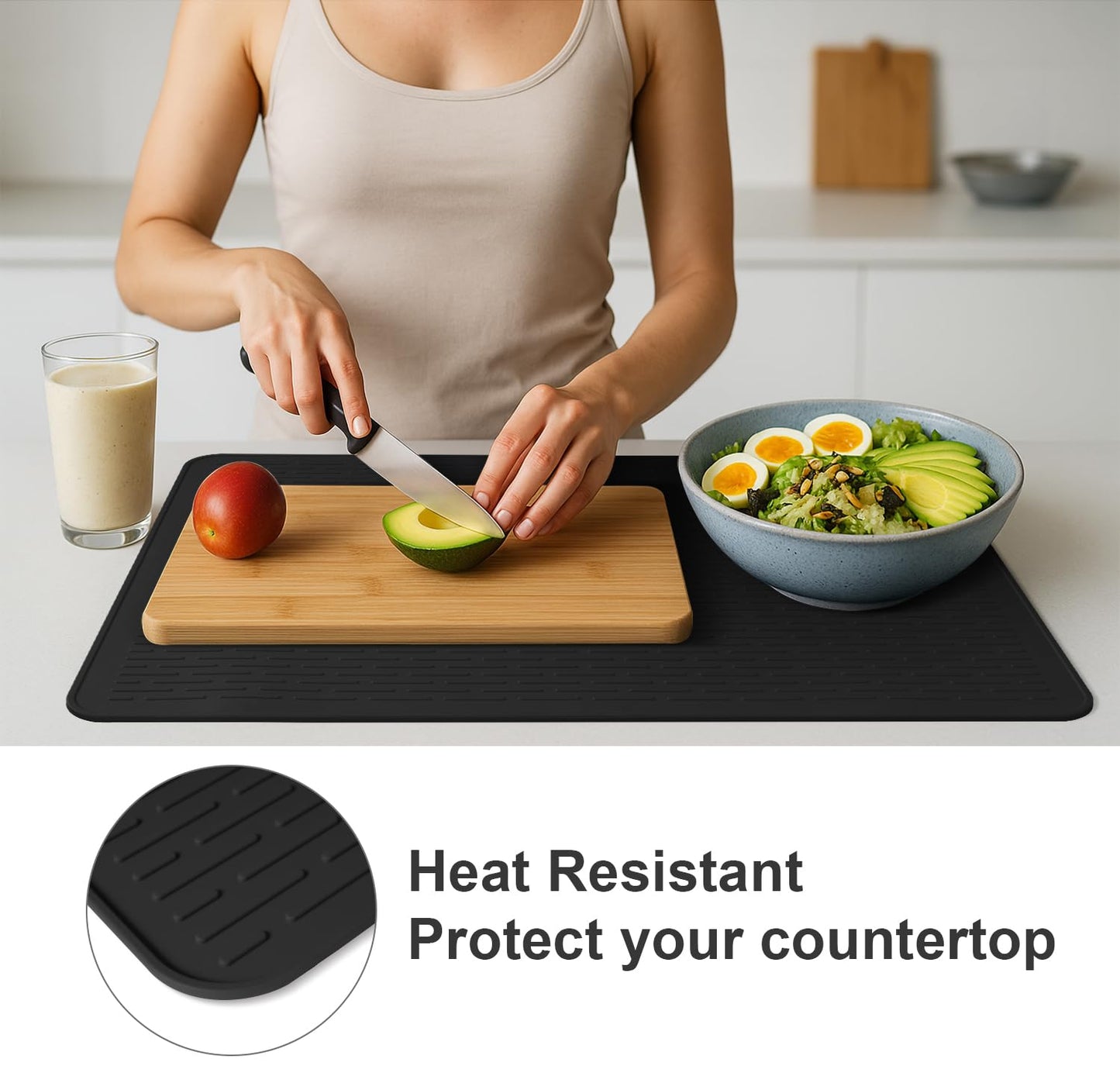 Stove Top Cover for Electric Stove - Food Grade Ceramic Stove top Cover,Silicone XXL Dish Drying Mat, Glass Cooktop Covers, Flat RV Range top Mats (Black,28x20)